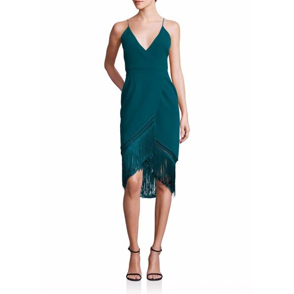 NICHOLAS The Fringe Crepe Wrap Cami Dress in Lagoon Green Size 4 - Picture 1 of 13